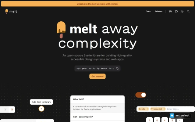 Главная страница Melt UI