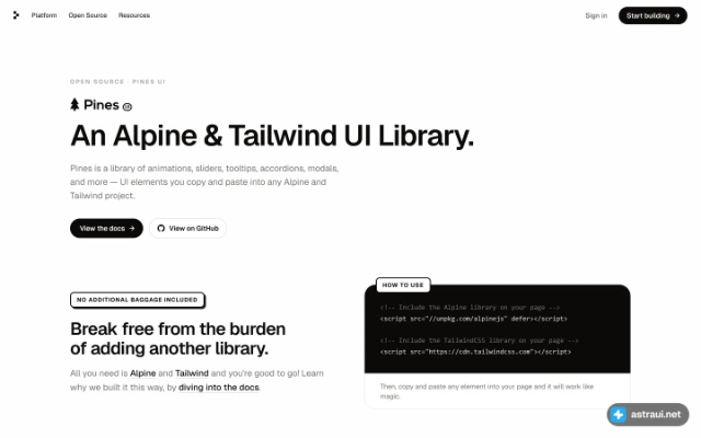 Главная страница Pines UI