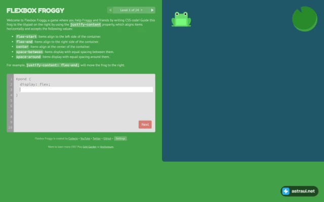 Главная страница Flexbox Froggy