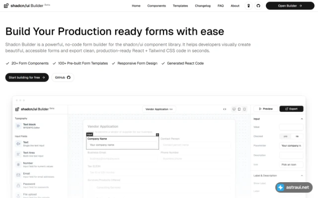 Главная страница Shadcn Builder