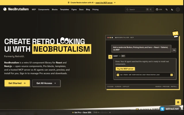 Главная страница NeoBrutalism (RetroUI)