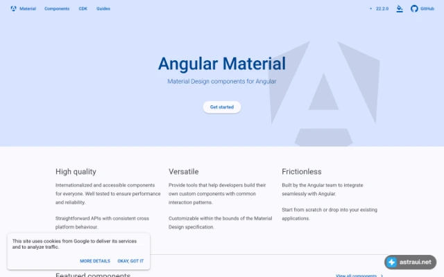 Главная страница Angular Material