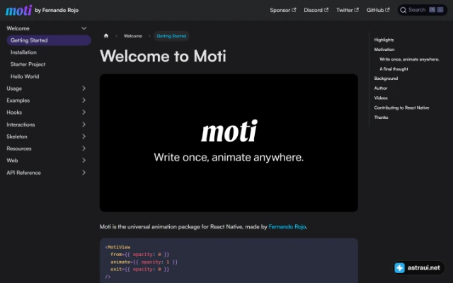 Главная страница Moti
