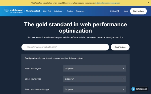Главная страница WebPageTest