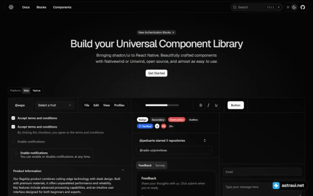 Главная страница React Native Reusables