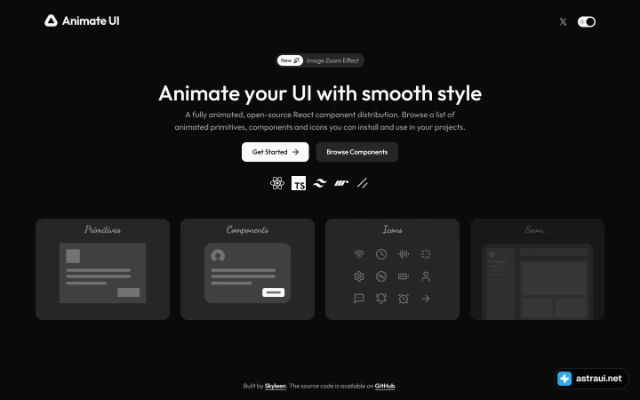 Главная страница Animate UI