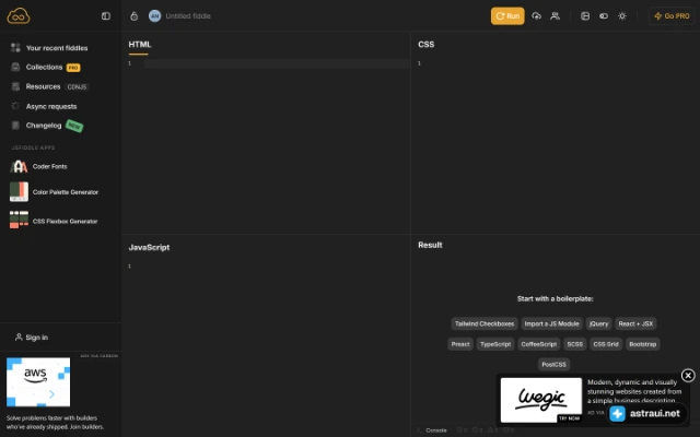 Главная страница JSFiddle