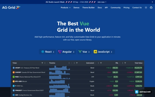 Главная страница AG Grid