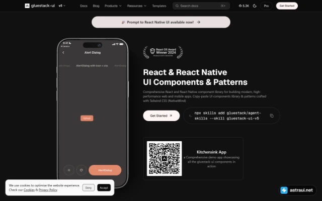 Главная страница gluestack UI
