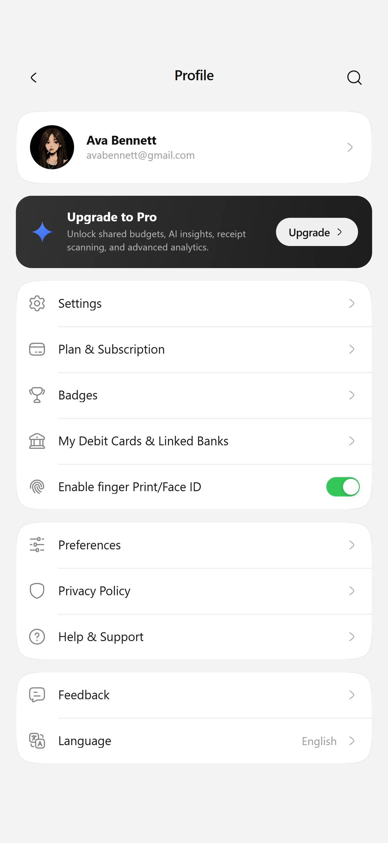 Настройки профиля V3 — settings block