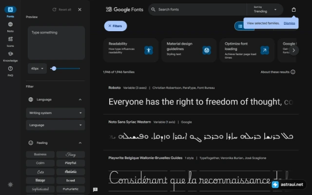 Главная страница Google Fonts