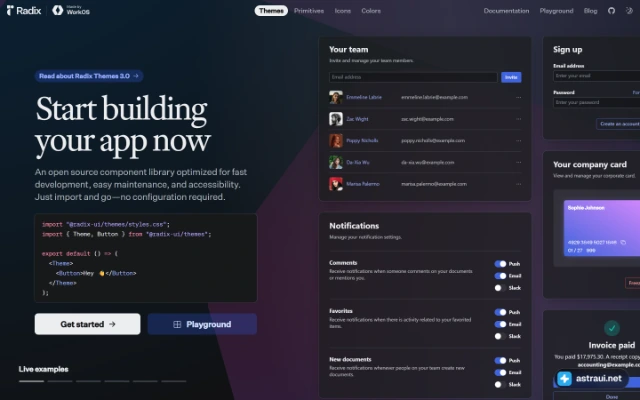 Главная страница Radix UI